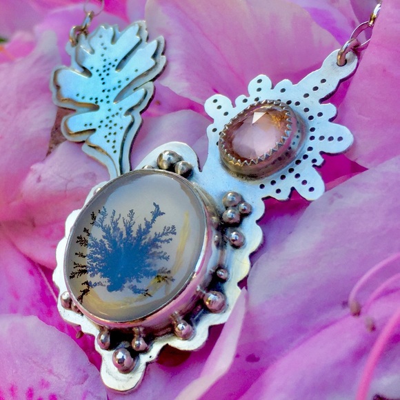 🌸PINK TOURMALINE STERLING SILVER FLOWER NECKLACE! - Picture 2 of 8